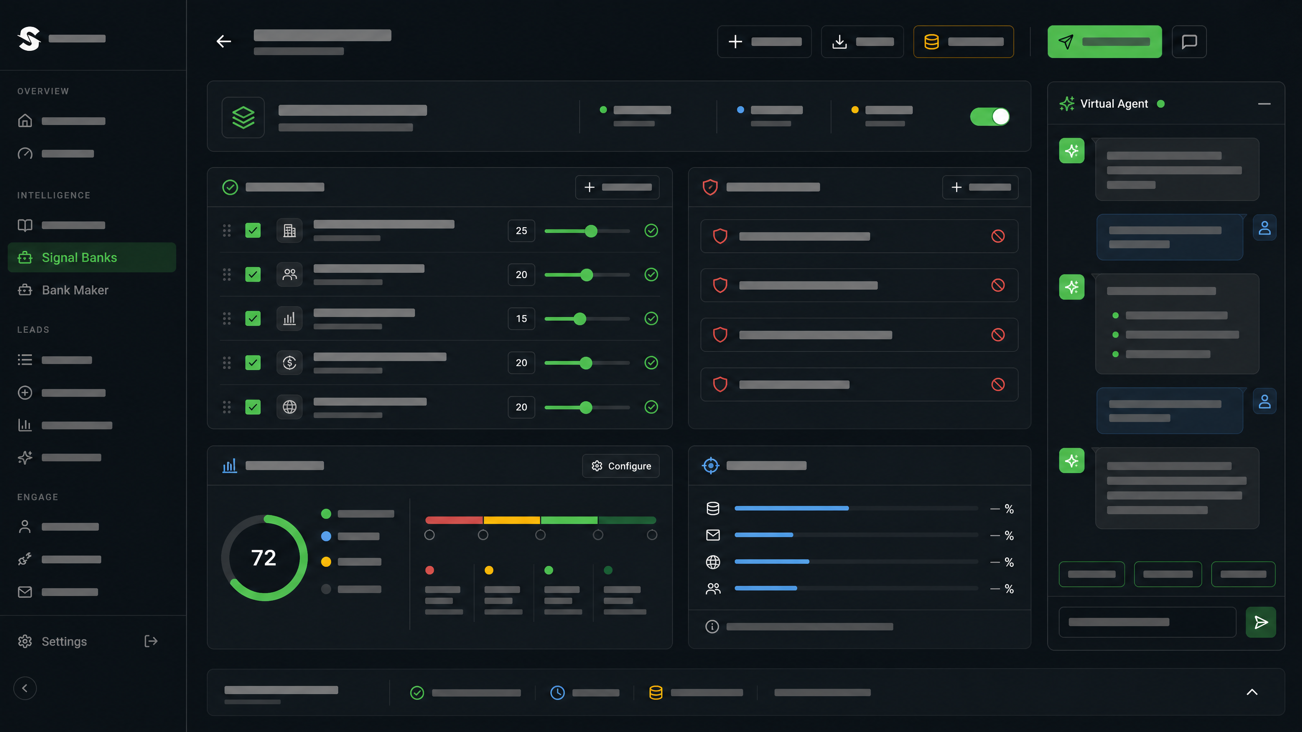 Illustrative Signytics signal banks interface